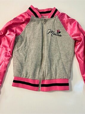 Minnie Mouse Pink & Gray Girls' Zip-Front Bomber Jacket